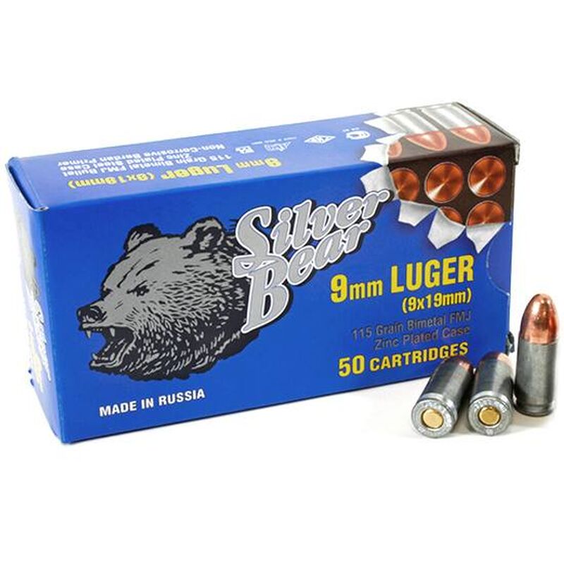 9mm Silver Bear (Zinc) 115gr. Full Metal Jacket Ammo (50rds) - TALO ...